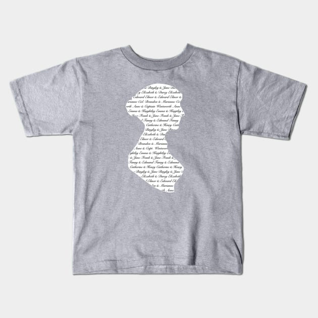 Jane Austen Romance Silhouette Kids T-Shirt by LoveLiterature